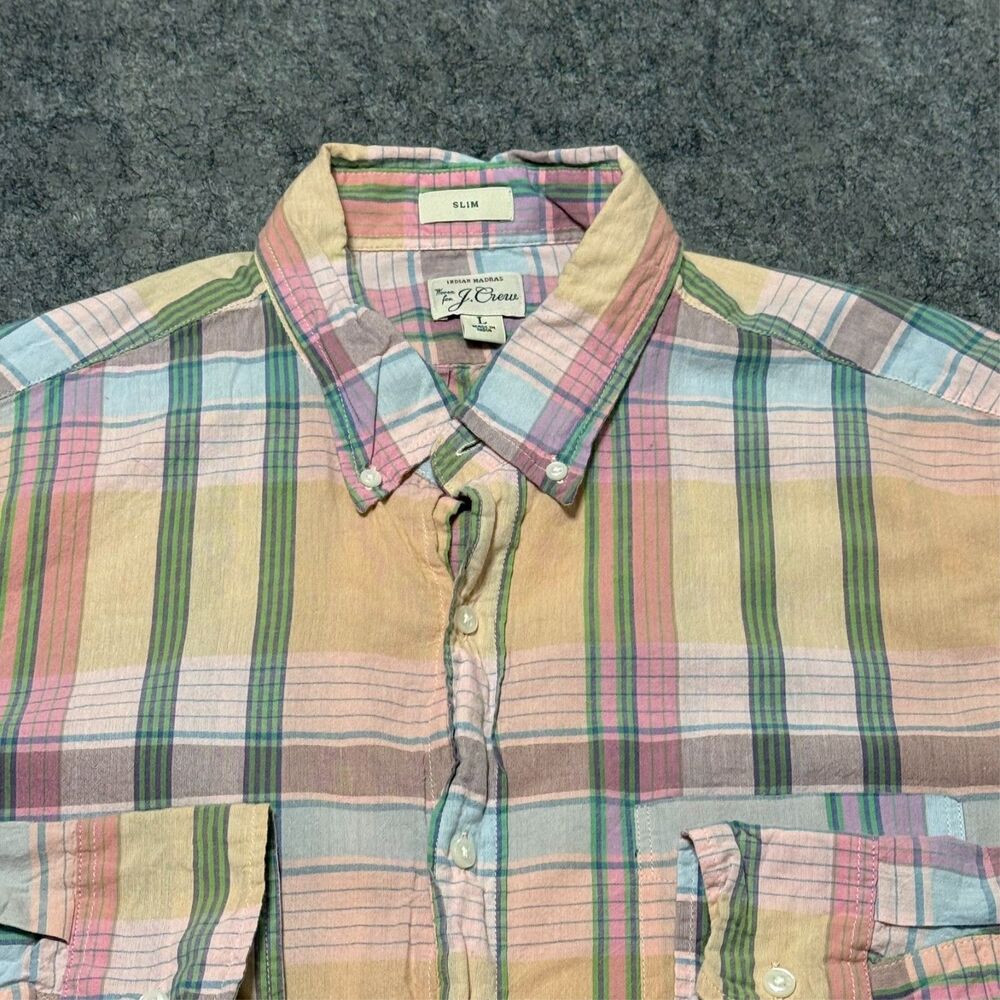 JCrew Shirt Mens Large L Slim Fit Indian Madras Plaid Cotton Long Sleeve Button